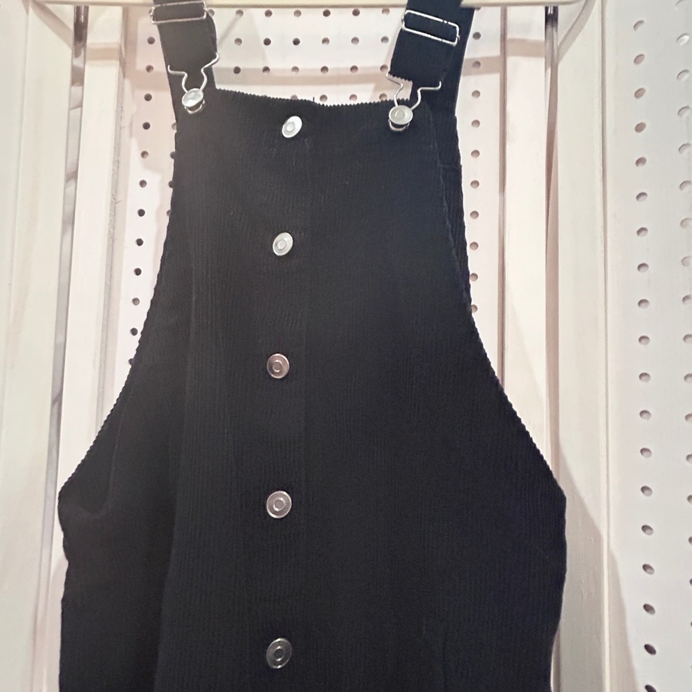 Celebrity Pink Black Corduroy Button Front Pinafore Dress Jumper Size M